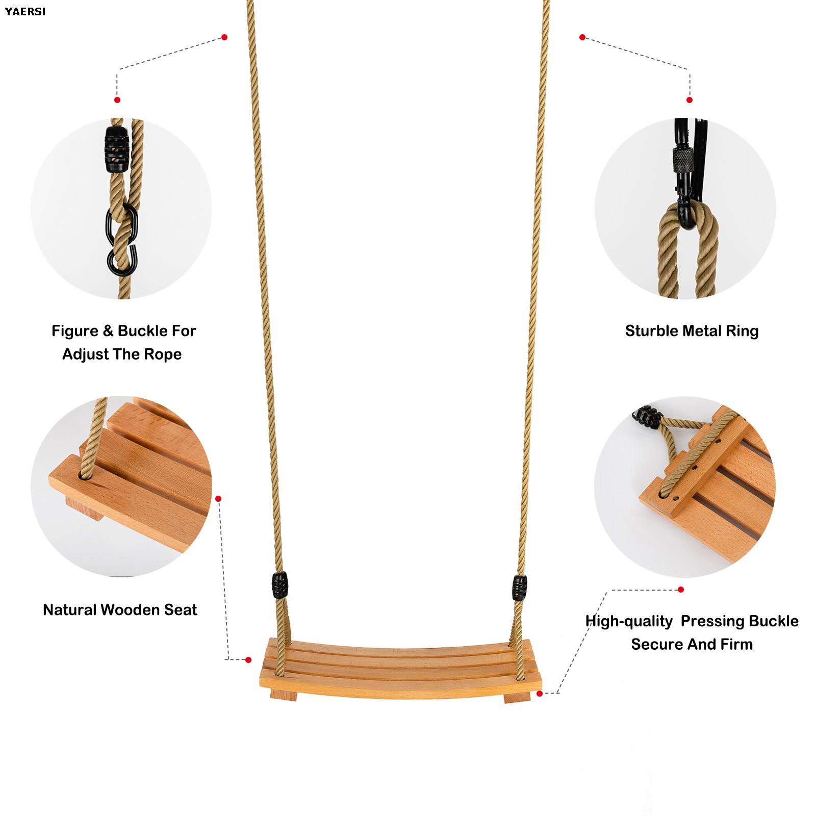 Wood Tree Swing Seat,Indoor Outdoor Rope Wooden Swing Set for Children Adult Kids 